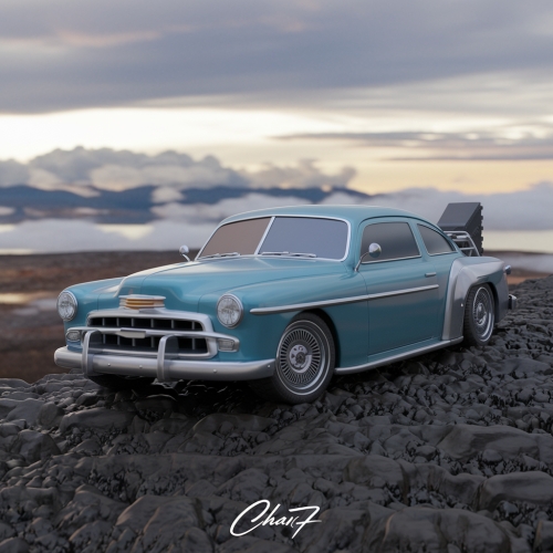 A 3D render of a modified 1952 chevrolet...